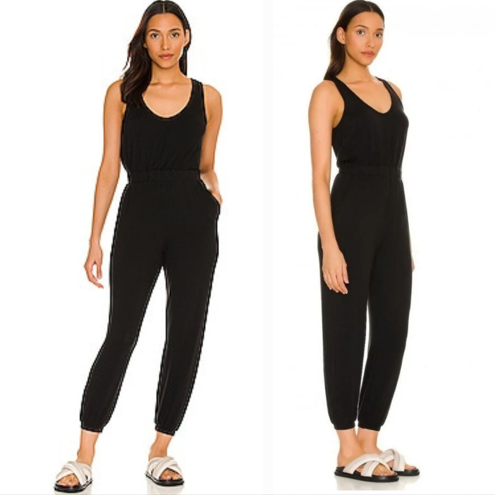 Lovers + Friends Women Kelly Jumpsuit Black Size SM Soft Jersey Knit Pockets NWT